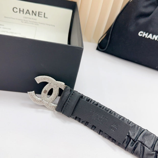 CC 30 MM ELASTIC BELT IN BLACK CALFSKIN SILVER MIX BLUE HARDWARE