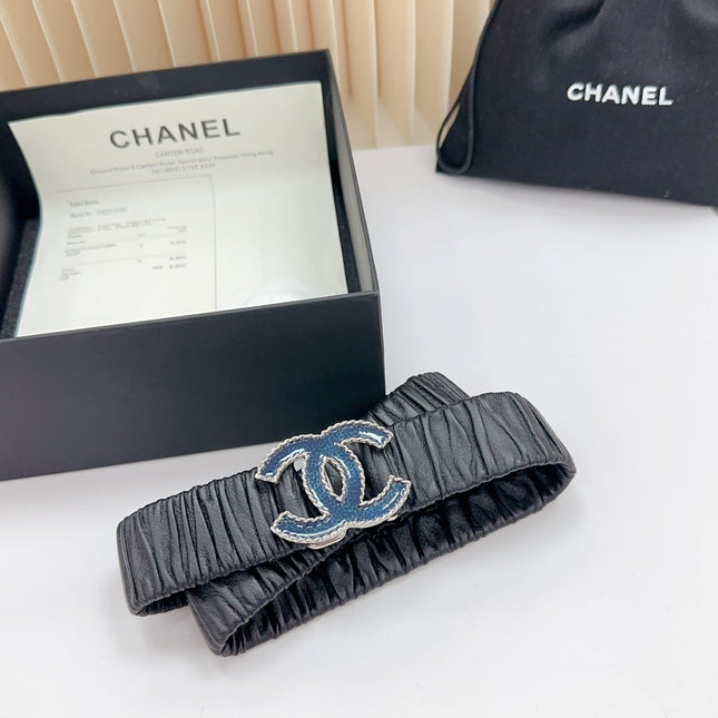 CC 30 MM ELASTIC BELT IN BLACK CALFSKIN SILVER MIX BLUE HARDWARE