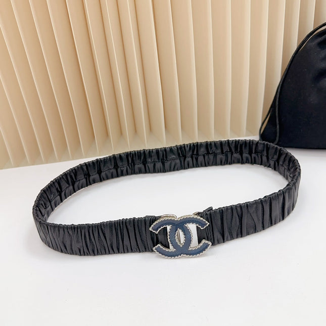 CC 30 MM ELASTIC BELT IN BLACK CALFSKIN SILVER MIX BLUE HARDWARE