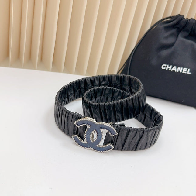 CC 30 MM ELASTIC BELT IN BLACK CALFSKIN SILVER MIX BLUE HARDWARE