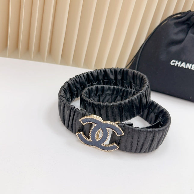 CC 30 MM ELASTIC BELT IN BLACK CALFSKIN GOLD MIX BLUE HARDWARE
