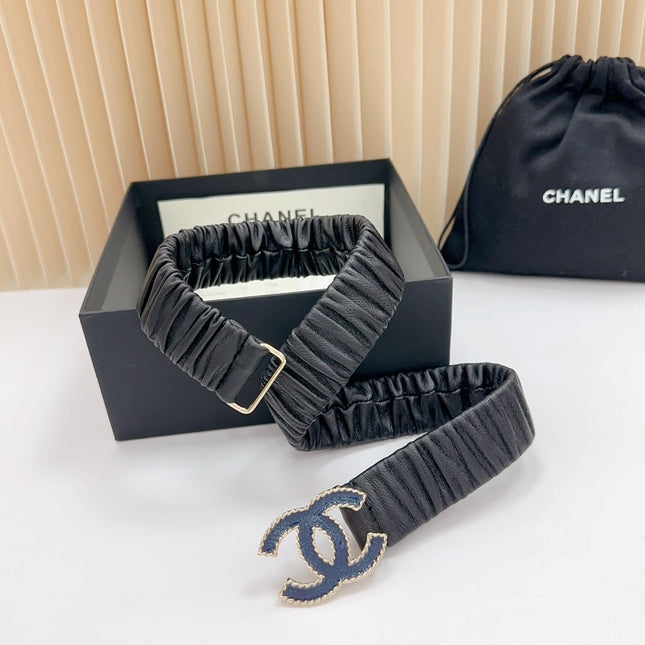 CC 30 MM ELASTIC BELT IN BLACK CALFSKIN GOLD MIX BLUE HARDWARE