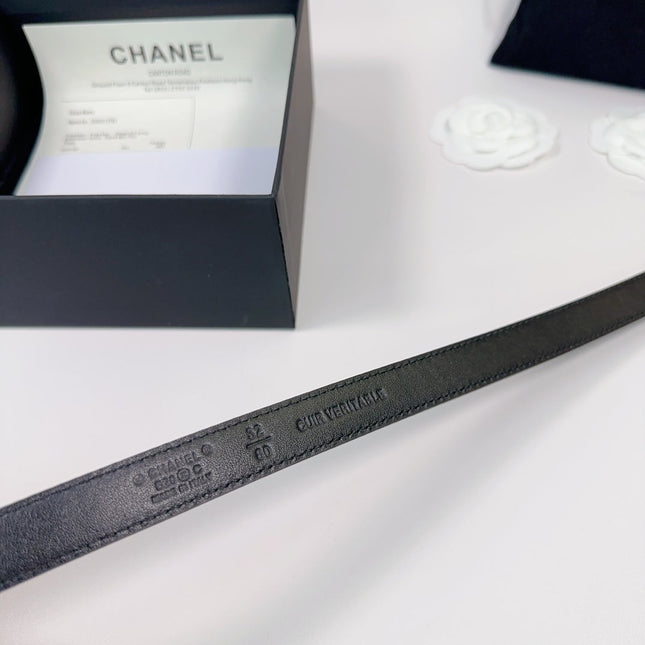 CC BELT 20 MM IN BLACK EMBROIDERED CALFSKIN WITH SILVER HARDWARE