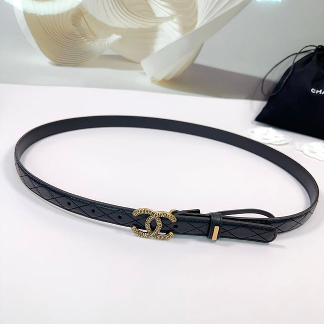 CC BELT 20 MM IN BLACK EMBROIDERED CALFSKIN WITH GOLD HARDWARE