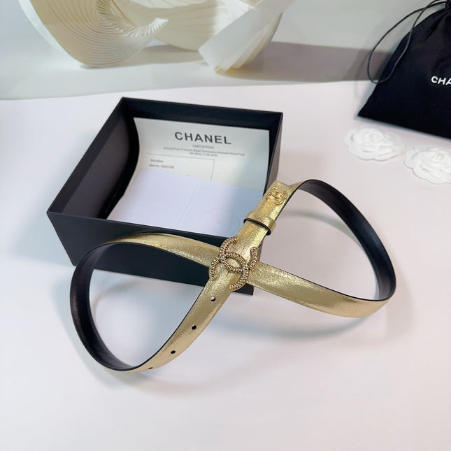 CC BELT 20 MM IN GOLDEN CALFSKIN WITH GOLD HARDWARE