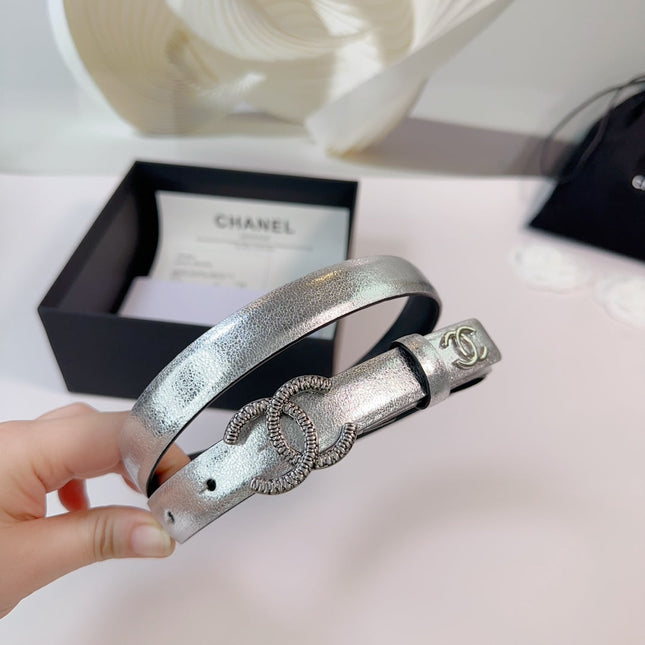 CC BELT 20 MM IN SILVER CALFSKIN WITH SILVER HARDWARE