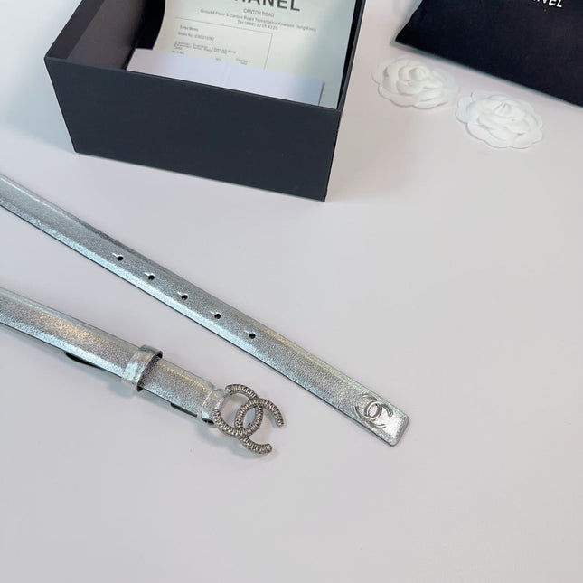 CC BELT 20 MM IN SILVER CALFSKIN WITH SILVER HARDWARE