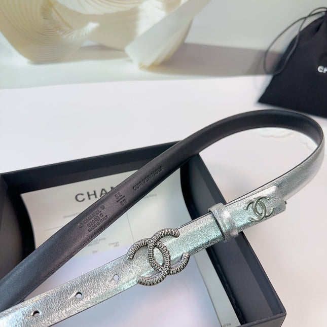 CC BELT 20 MM IN SILVER CALFSKIN WITH SILVER HARDWARE