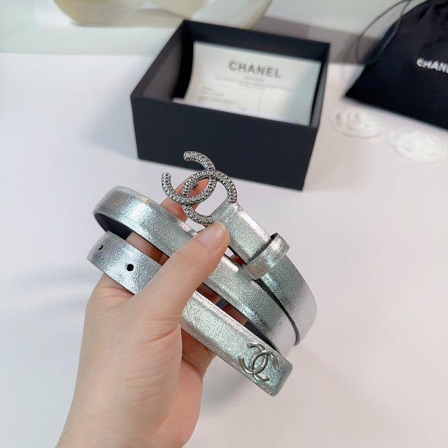 CC BELT 20 MM IN SILVER CALFSKIN WITH SILVER HARDWARE