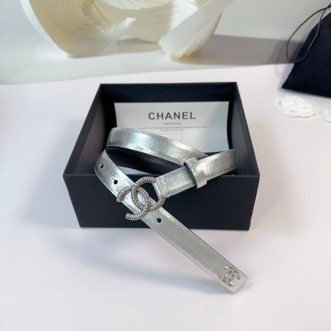 CC BELT 20 MM IN SILVER CALFSKIN WITH SILVER HARDWARE