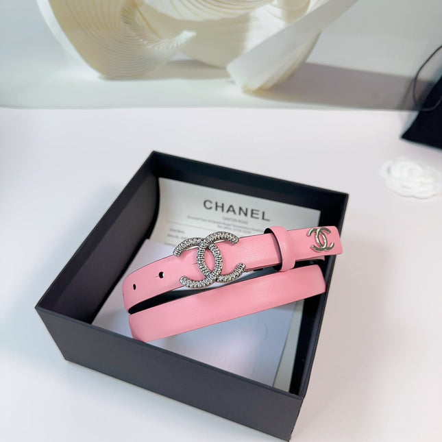 CC BELT 20 MM IN FLAMINGO PINK CALFSKIN WITH SILVER HARDWARE