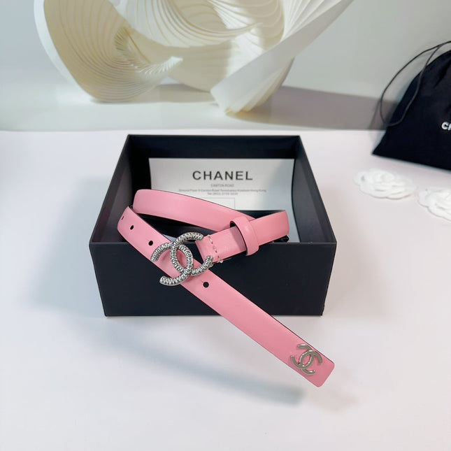 CC BELT 20 MM IN FLAMINGO PINK CALFSKIN WITH SILVER HARDWARE