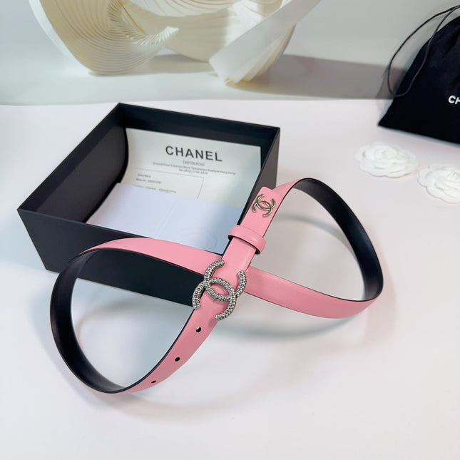 CC BELT 20 MM IN FLAMINGO PINK CALFSKIN WITH SILVER HARDWARE