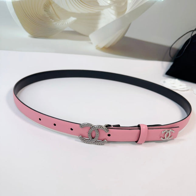 CC BELT 20 MM IN FLAMINGO PINK CALFSKIN WITH SILVER HARDWARE