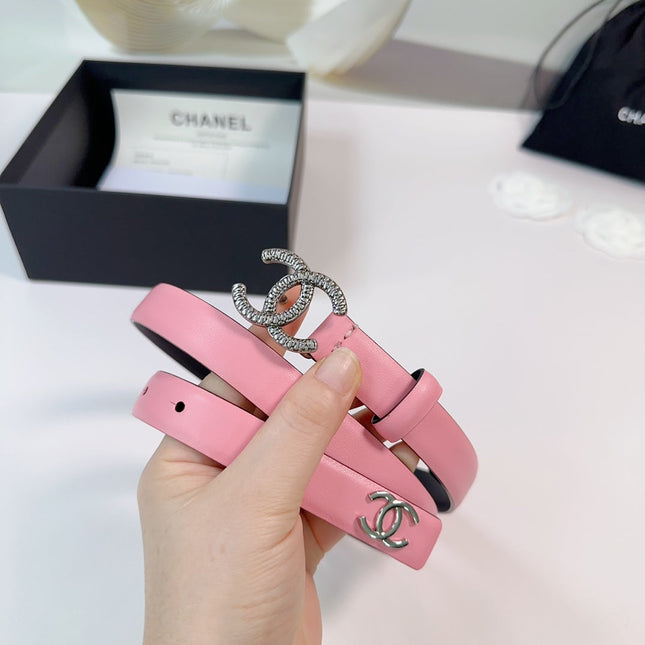 CC BELT 20 MM IN FLAMINGO PINK CALFSKIN WITH SILVER HARDWARE