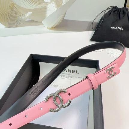CC BELT 20 MM IN FLAMINGO PINK CALFSKIN WITH SILVER HARDWARE