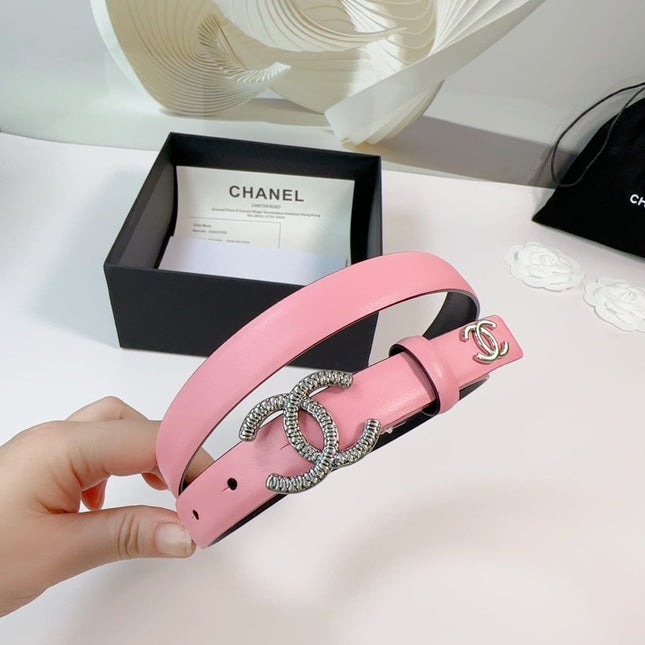 CC BELT 20 MM IN FLAMINGO PINK CALFSKIN WITH SILVER HARDWARE