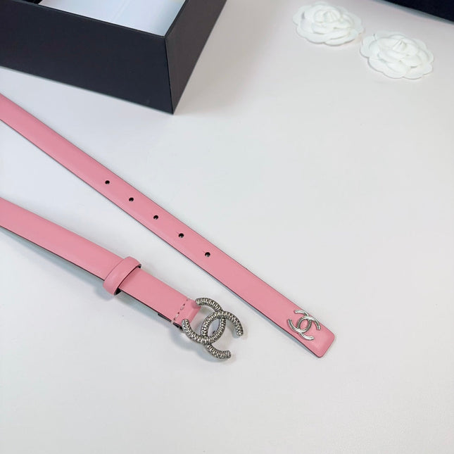 CC BELT 20 MM IN FLAMINGO PINK CALFSKIN WITH SILVER HARDWARE