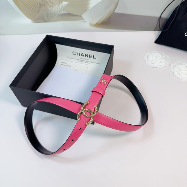 CC BELT 20 MM IN DEEP PINK CALFSKIN WITH GOLD HARDWARE