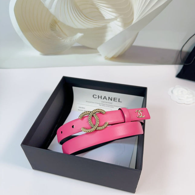 CC BELT 20 MM IN DEEP PINK CALFSKIN WITH GOLD HARDWARE