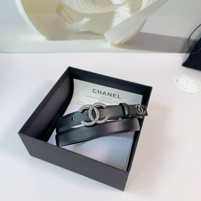 CC BELT 20 MM IN BLACK CALFSKIN WITH SILVER BUCKLE AND LOGO