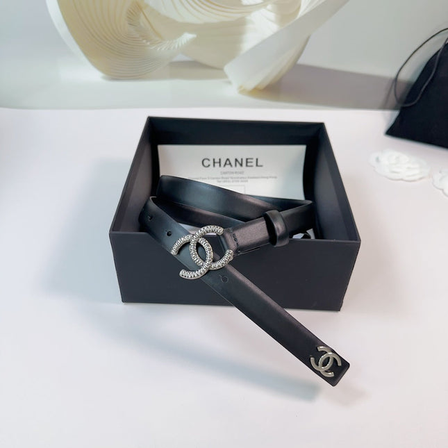 CC BELT 20 MM IN BLACK CALFSKIN WITH SILVER BUCKLE AND LOGO