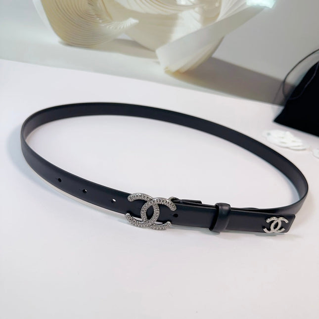 CC BELT 20 MM IN BLACK CALFSKIN WITH SILVER BUCKLE AND LOGO