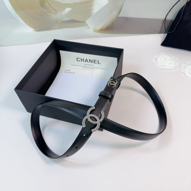 CC BELT 20 MM IN BLACK CALFSKIN WITH SILVER BUCKLE AND LOGO