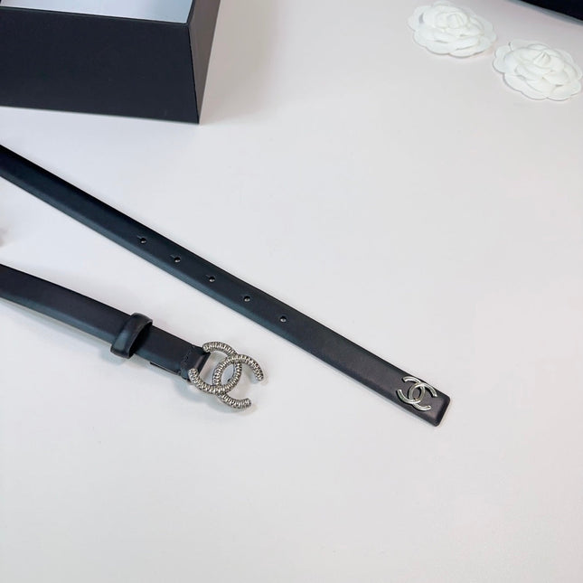 CC BELT 20 MM IN BLACK CALFSKIN WITH SILVER BUCKLE AND LOGO