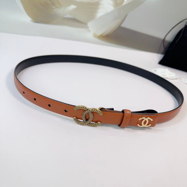 CC BELT 20 MM IN BRONZE BROWN CALFSKIN WITH GOLD BUCKLE AND LOGO
