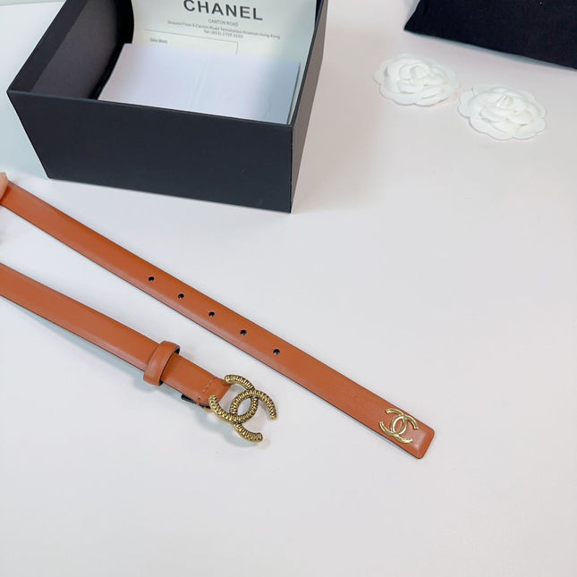 CC BELT 20 MM IN BRONZE BROWN CALFSKIN WITH GOLD BUCKLE AND LOGO