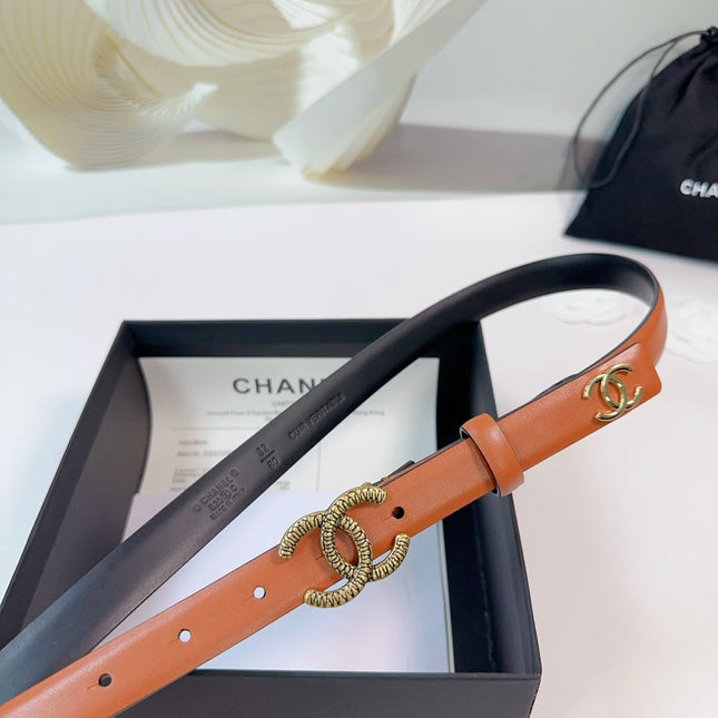 CC BELT 20 MM IN BRONZE BROWN CALFSKIN WITH GOLD BUCKLE AND LOGO
