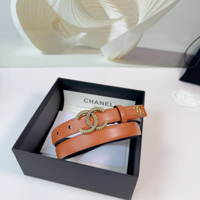 CC BELT 20 MM IN BRONZE BROWN CALFSKIN WITH GOLD BUCKLE AND LOGO