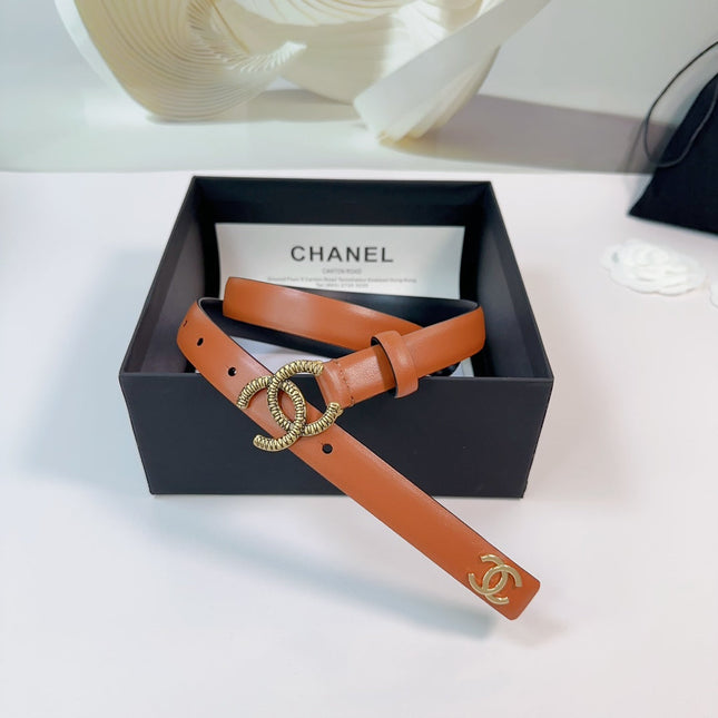 CC BELT 20 MM IN BRONZE BROWN CALFSKIN WITH GOLD BUCKLE AND LOGO