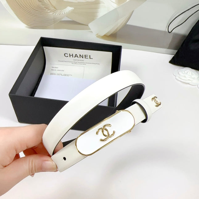 CC BELT 20 MM IN WHITE SMOOTH CALFSKIN WITH GOLD MIX WHITE METAL BUCKLE