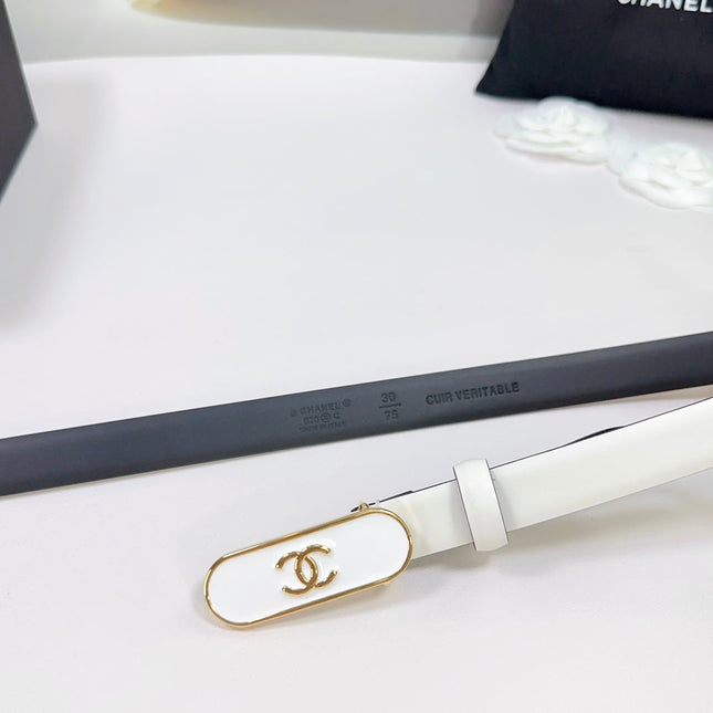 CC BELT 20 MM IN WHITE SMOOTH CALFSKIN WITH GOLD MIX WHITE METAL BUCKLE