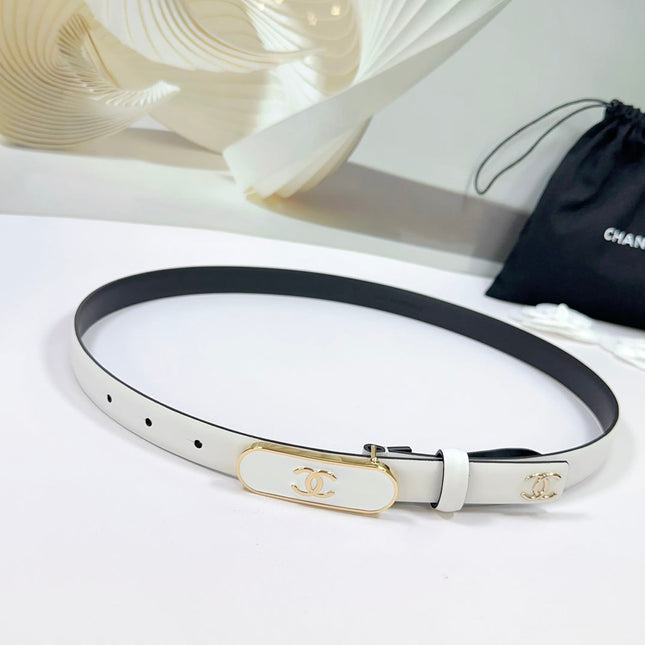 CC BELT 20 MM IN WHITE SMOOTH CALFSKIN WITH GOLD MIX WHITE METAL BUCKLE