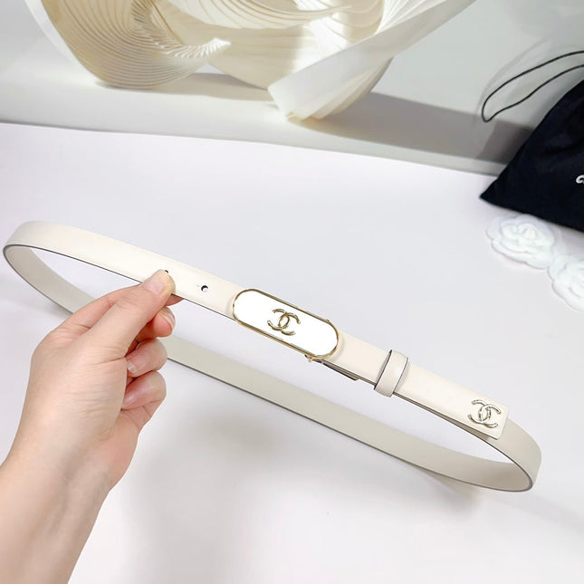 CC BELT 20 MM IN BEIGE CREAM CALFSKIN WITH GOLD MIX WHITE METAL BUCKLE