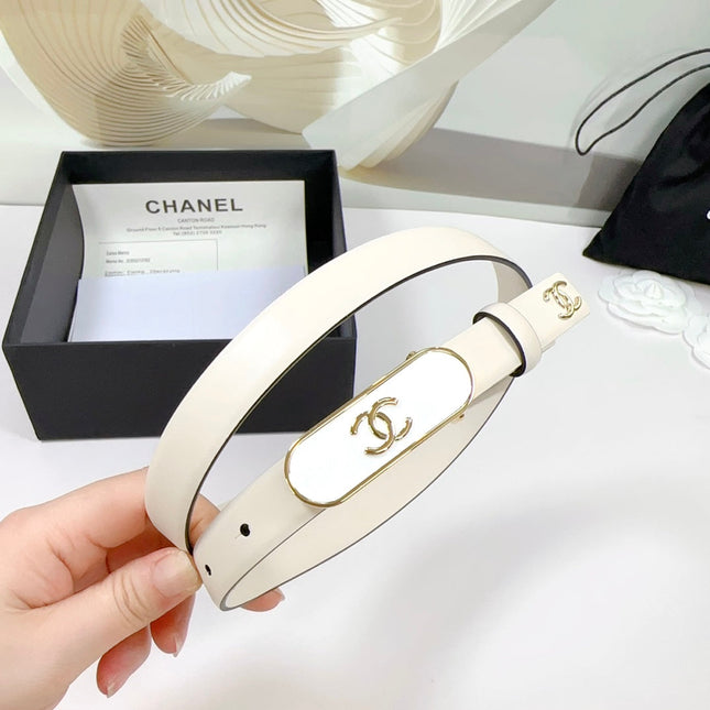 CC BELT 20 MM IN BEIGE CREAM CALFSKIN WITH GOLD MIX WHITE METAL BUCKLE