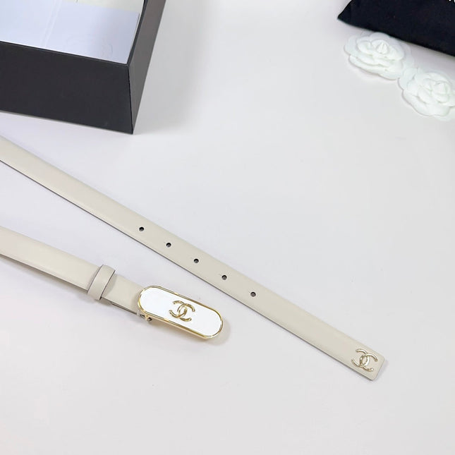 CC BELT 20 MM IN BEIGE CREAM CALFSKIN WITH GOLD MIX WHITE METAL BUCKLE