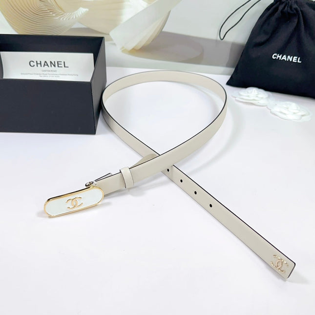 CC BELT 20 MM IN BEIGE CREAM CALFSKIN WITH GOLD MIX WHITE METAL BUCKLE