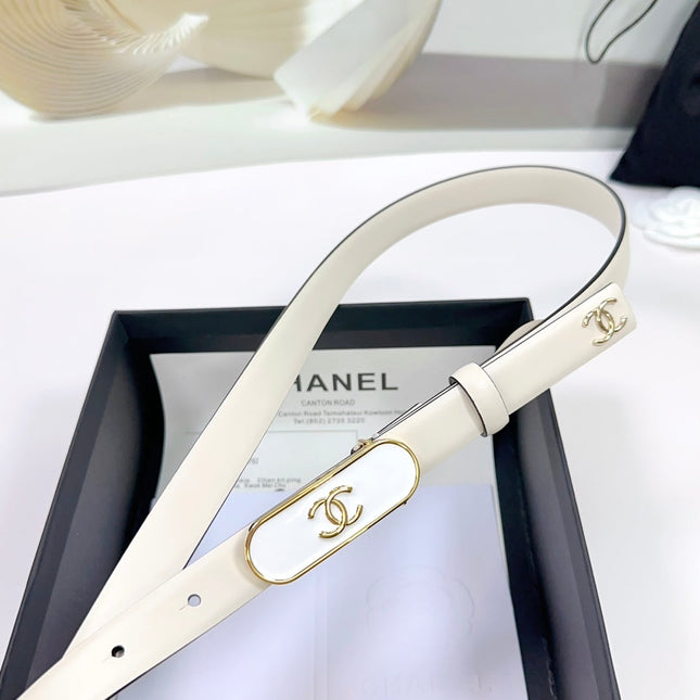 CC BELT 20 MM IN BEIGE CREAM CALFSKIN WITH GOLD MIX WHITE METAL BUCKLE