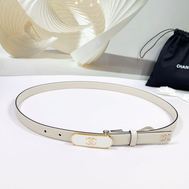 CC BELT 20 MM IN BEIGE CREAM CALFSKIN WITH GOLD MIX WHITE METAL BUCKLE