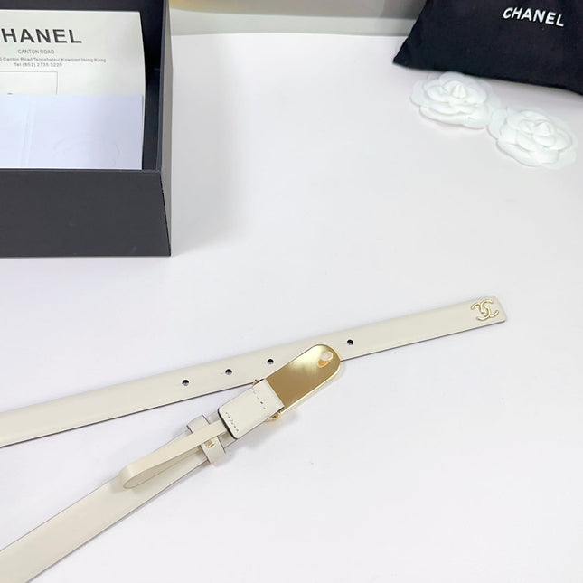 CC BELT 20 MM IN BEIGE CREAM CALFSKIN WITH GOLD MIX WHITE METAL BUCKLE