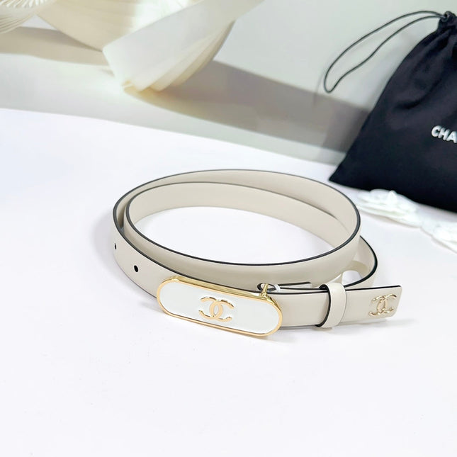 CC BELT 20 MM IN BEIGE CREAM CALFSKIN WITH GOLD MIX WHITE METAL BUCKLE