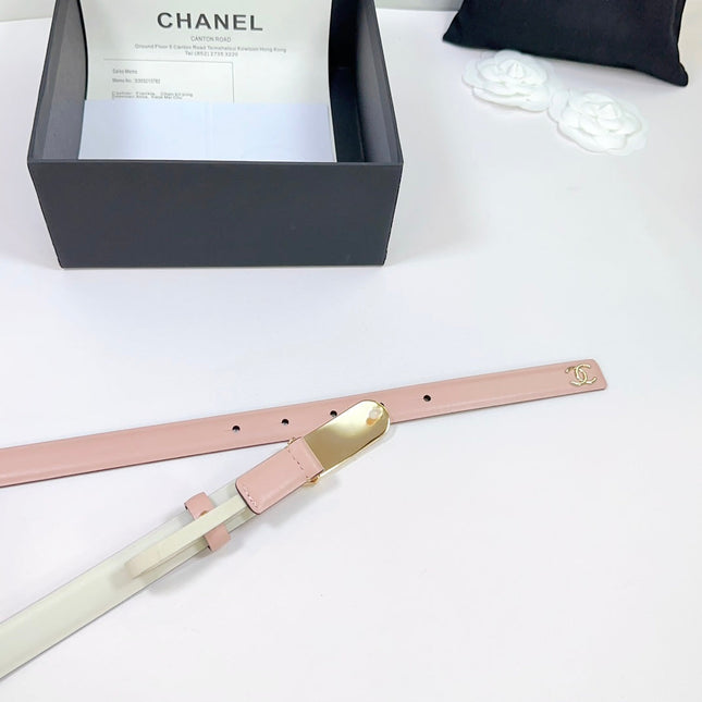 CC BELT 20 MM IN PEACHY PINK CALFSKIN WITH GOLD MIX BLACK METAL BUCKLE