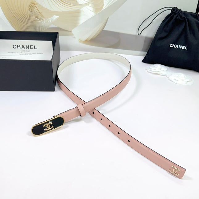 CC BELT 20 MM IN PEACHY PINK CALFSKIN WITH GOLD MIX BLACK METAL BUCKLE