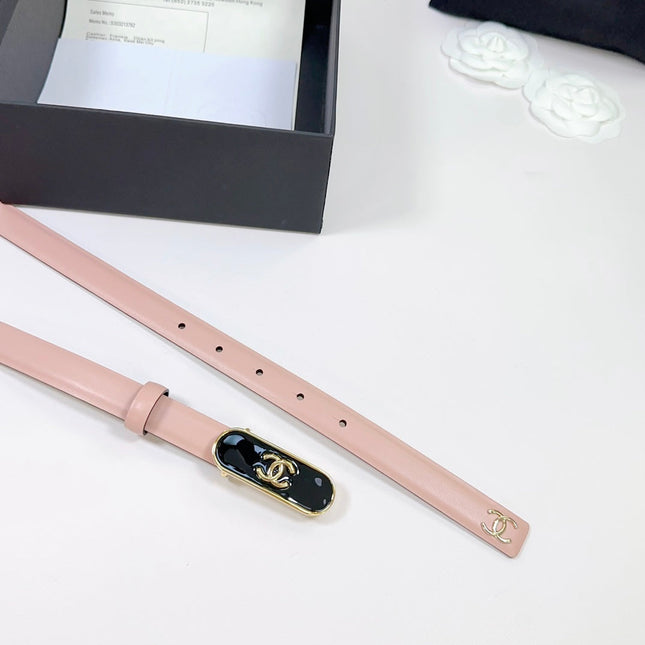 CC BELT 20 MM IN PEACHY PINK CALFSKIN WITH GOLD MIX BLACK METAL BUCKLE