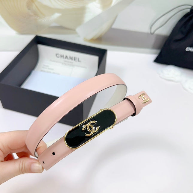 CC BELT 20 MM IN PEACHY PINK CALFSKIN WITH GOLD MIX BLACK METAL BUCKLE