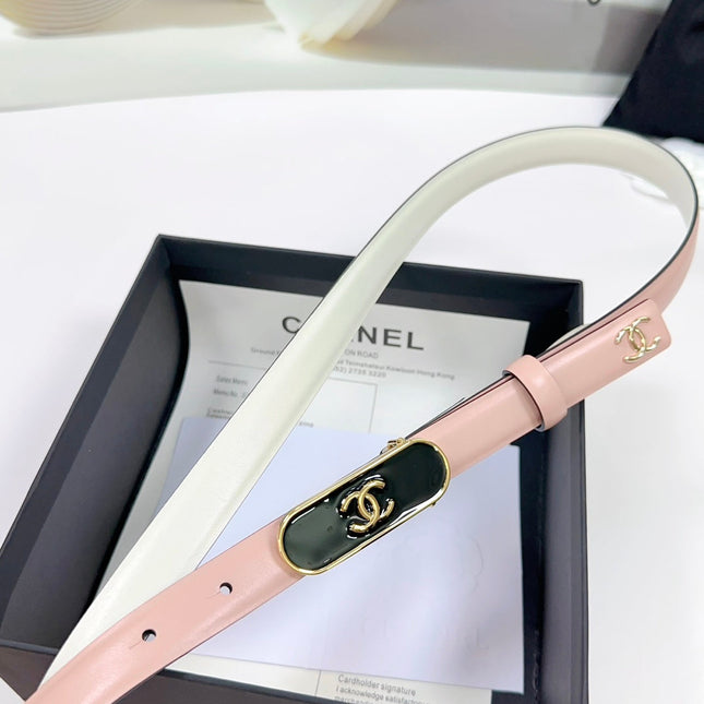 CC BELT 20 MM IN PEACHY PINK CALFSKIN WITH GOLD MIX BLACK METAL BUCKLE